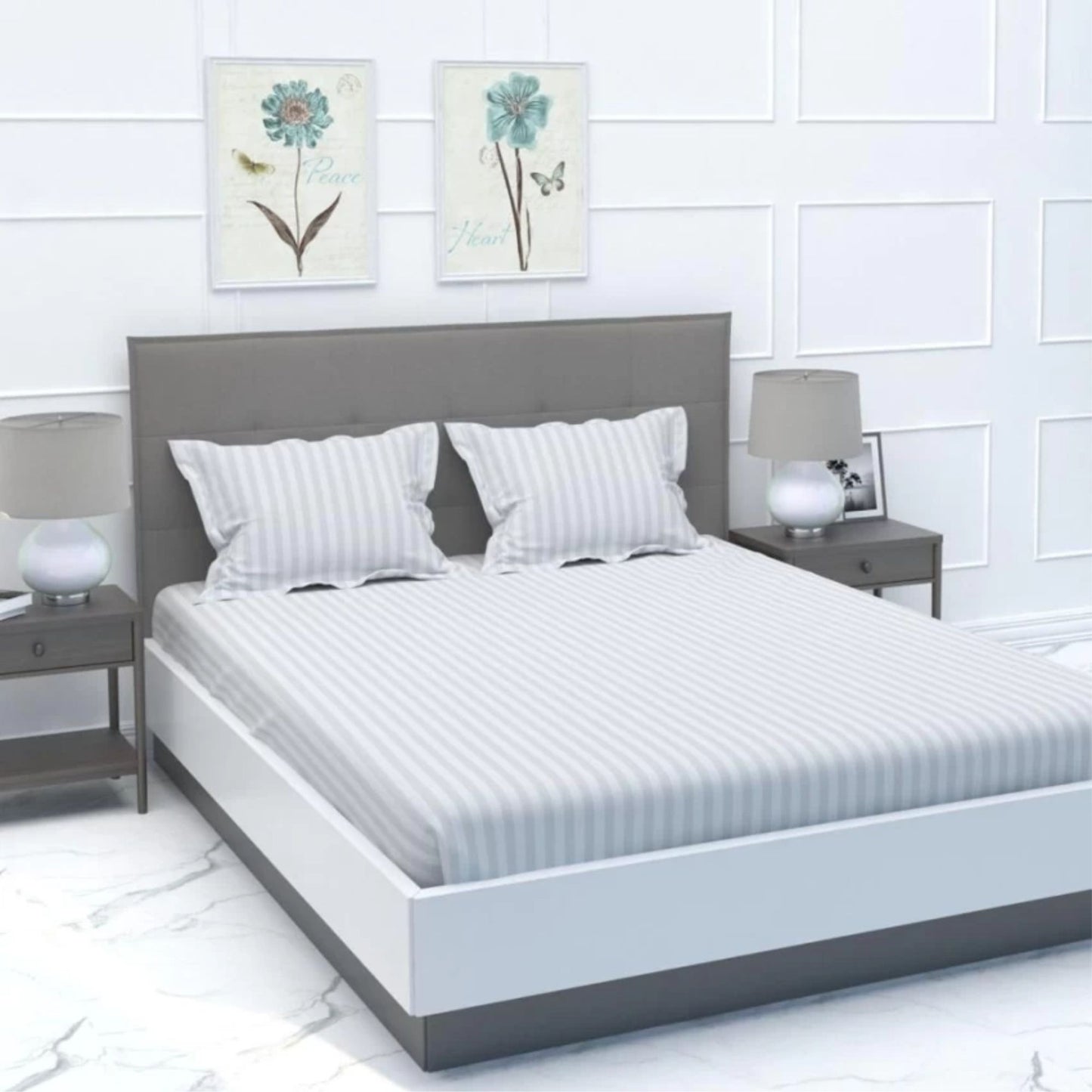 Pitambra Lifestyle Rich Cotton Satin Stripe Bedsheet with Pillow Case