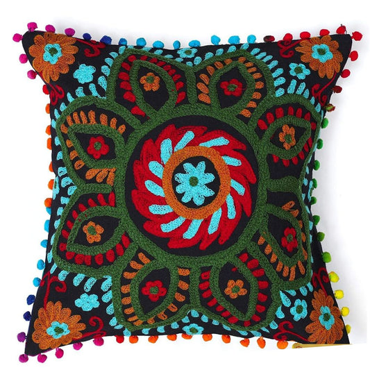 Pitambra 16X16 Inches Indian Suzani Cushions Vintage Handmade Pillow Cases Embroidered Throw Pillow Shams