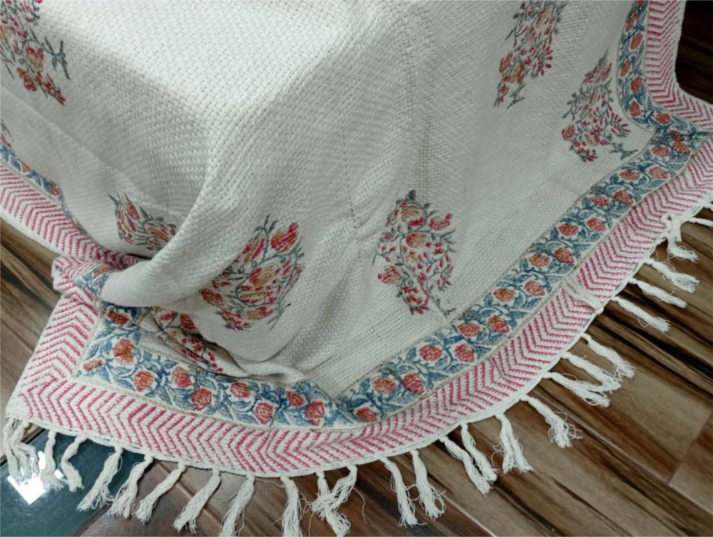 Hand Block Printed Cotton Sofa / Bed Throws -Floral