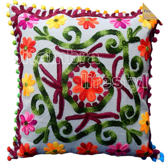 Pitambra 16X16 Inches Indian Suzani Cushions Vintage Handmade Pillow Cases Embroidered Throw Pillow Shams