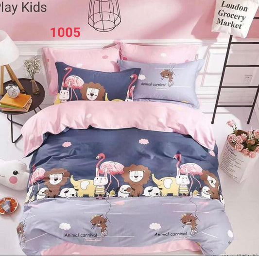 Pitambra Rich Cotton Wrinkle Free Soft Hypoallergenic Bed Sheet | Cartoon Printed Double Bedsheets King Size for Kids with 2 Pillow Cover (90x90 Inches) Jungle Theme