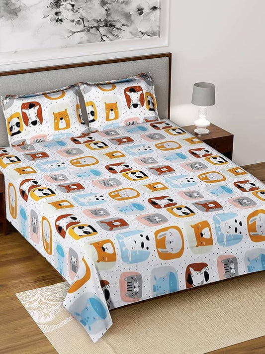 Pitambra Rich Cotton Wrinkle Free Soft Hypoallergenic Bed Sheet | Cartoon Printed Single Bedsheets for Kids with 1 Pillow Cover (60x90 Inches) Animal Pattern